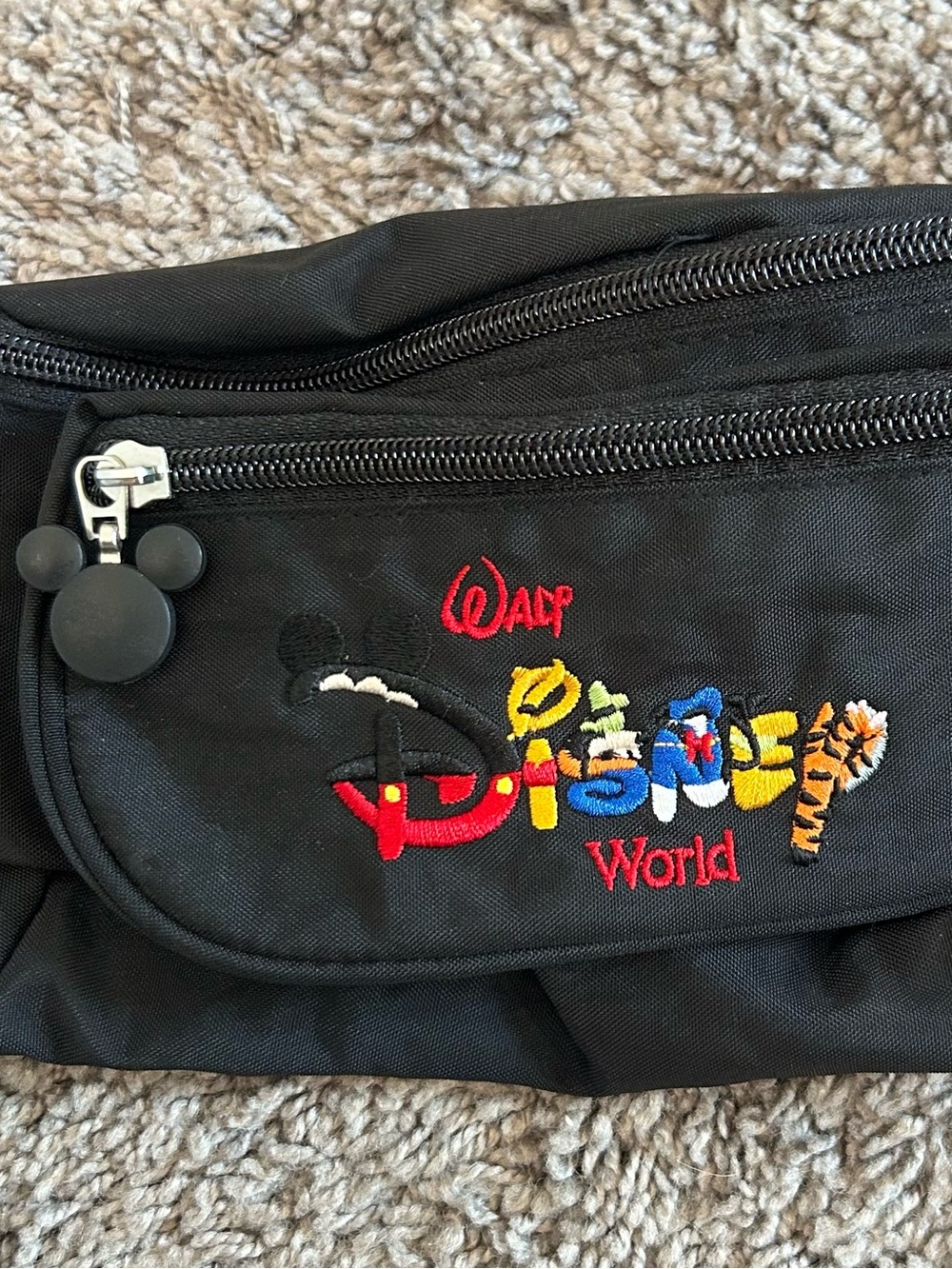 Vintage Disney World Black Embroidered Waist Bag Fanny Pack